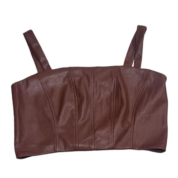 Jason Wu Brown Western Cowgirl Vegan Leather Sleeveless Bustier Corset Zip Top - Picture 5 of 9